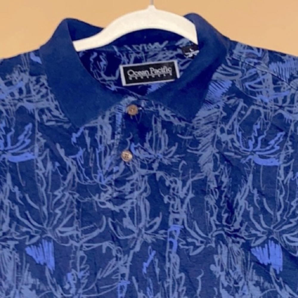 Ocean Pacific Short Sleeve Polo/Golf Shirt-Sz Large. Cotton Blend-Two-Tone Blue